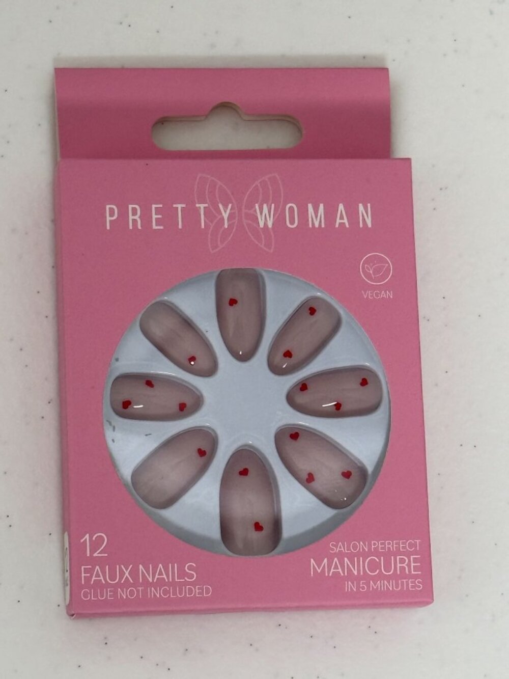 Pretty Woman Faux Nails Heart Design Press On Nails Vegan 12 Count New